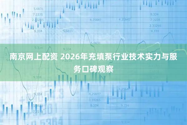 南京网上配资 2026年充填泵行业技术实力与服务口碑观察